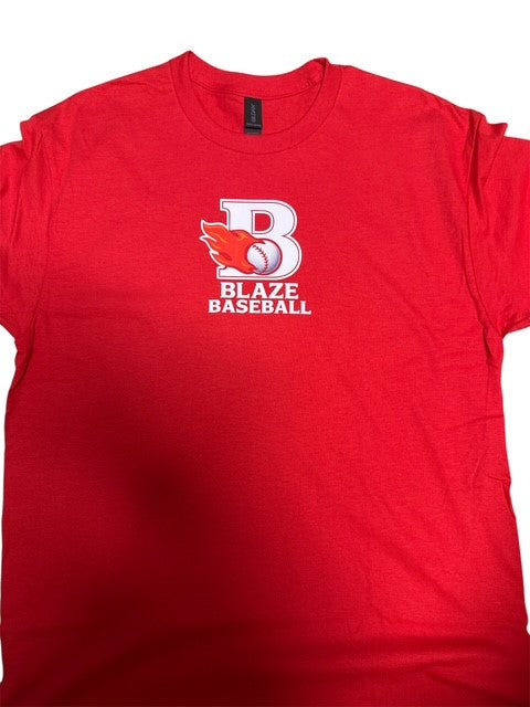 Gilden Unisex cotton Tshirt - Red with new white Blaze Logo