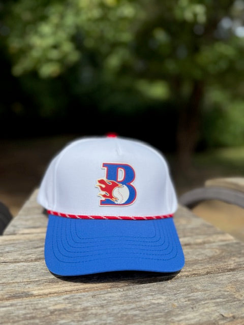 Hydro Style Rope Hat - White with Blue bill, Red Cord and B Logo