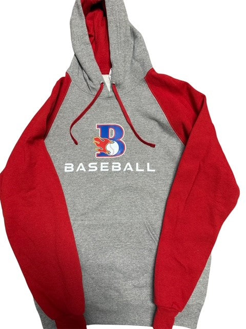 Jerzees Raglan Red Hoodie - Blaze Baseball Logo