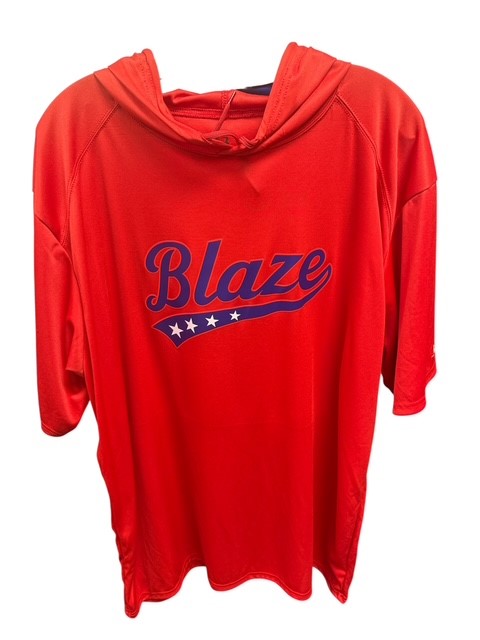 Mens Badger Short Sleeve Dry Fit Hoodie - Blaze Royal Blue and Red Star Lettering