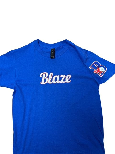 Youth Cotton Tshirt - White and Red Blaze Letters and B Logo on Sleeve